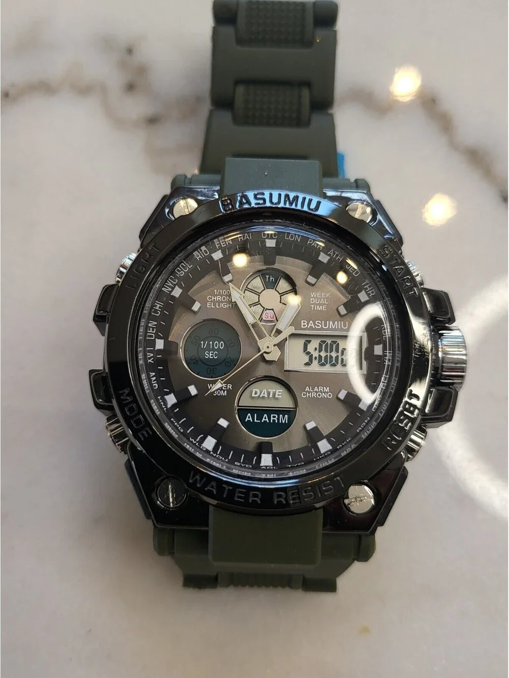 Basumiu Men's Digital Watch Tactical Military GLOWS! Dual Display NWT 8.75